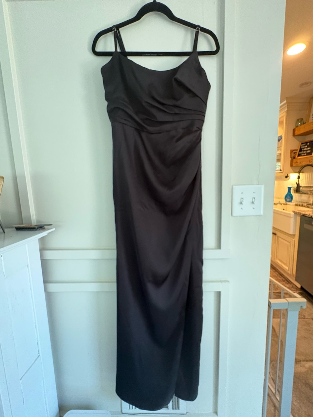 Azazie Black Satin Spaghetti Strap Wedding Dress